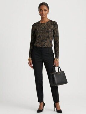 Lauren Ralph Lauren 100% Wool Black Gold Metallic Paisley Sweater Sz XL